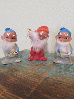 Three Vintage Blow Mold Plastic String Light Covers Elves/Dwarves-60's 70
